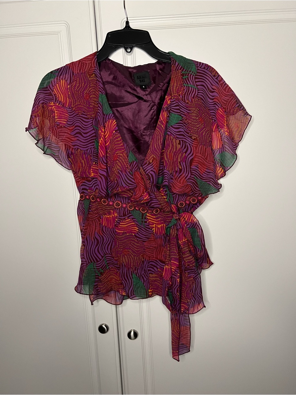 Anna Sui 100% Silk Psychedelic Wrap Top